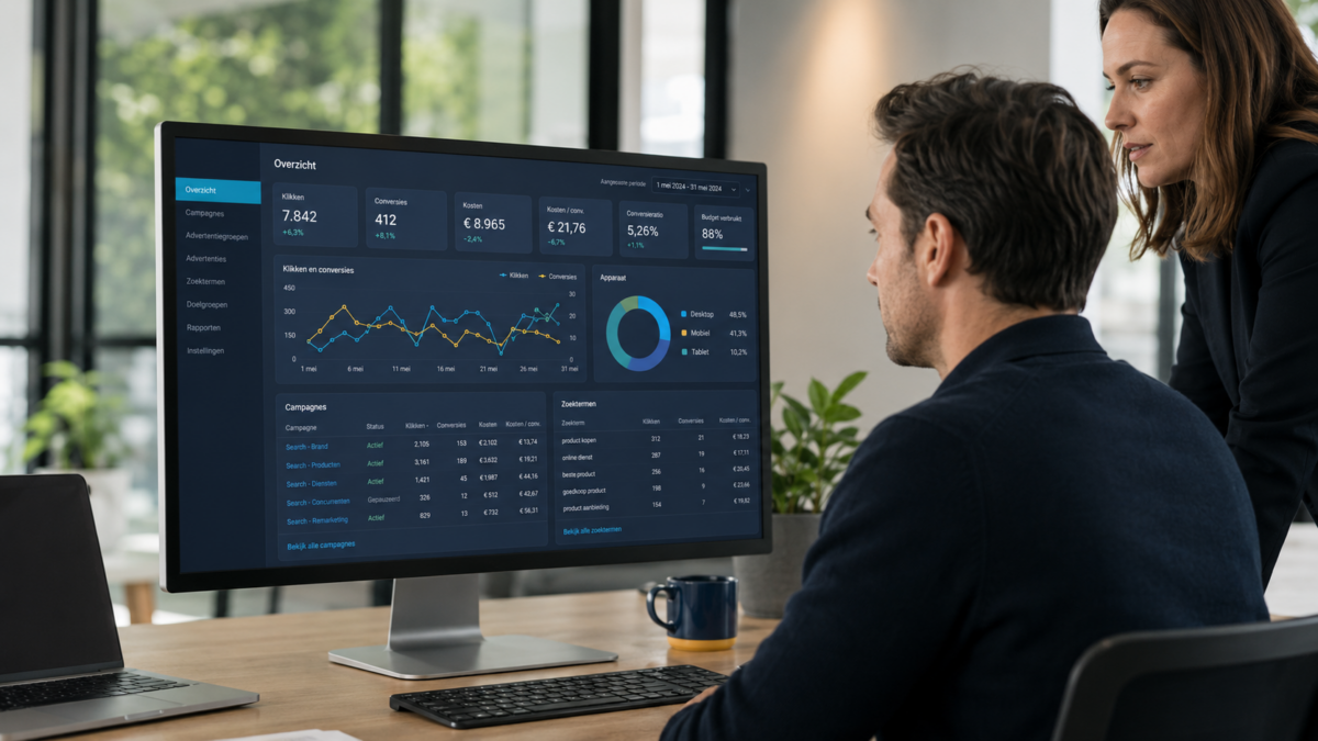 Google Ads-specialisten analyseren campagnes en conversieresultaten - afbeelding vergroten